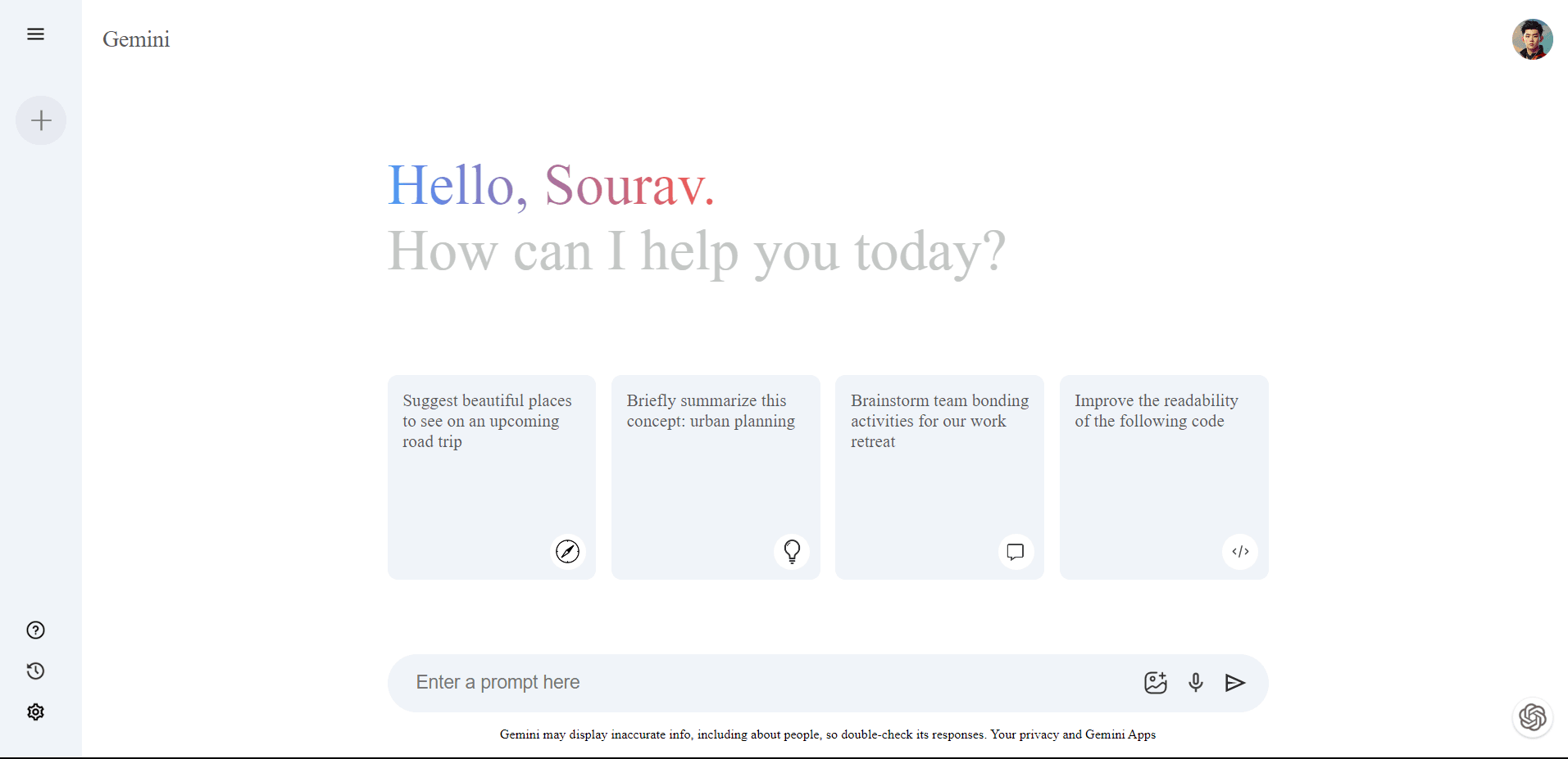 Frontend of Google Gemini